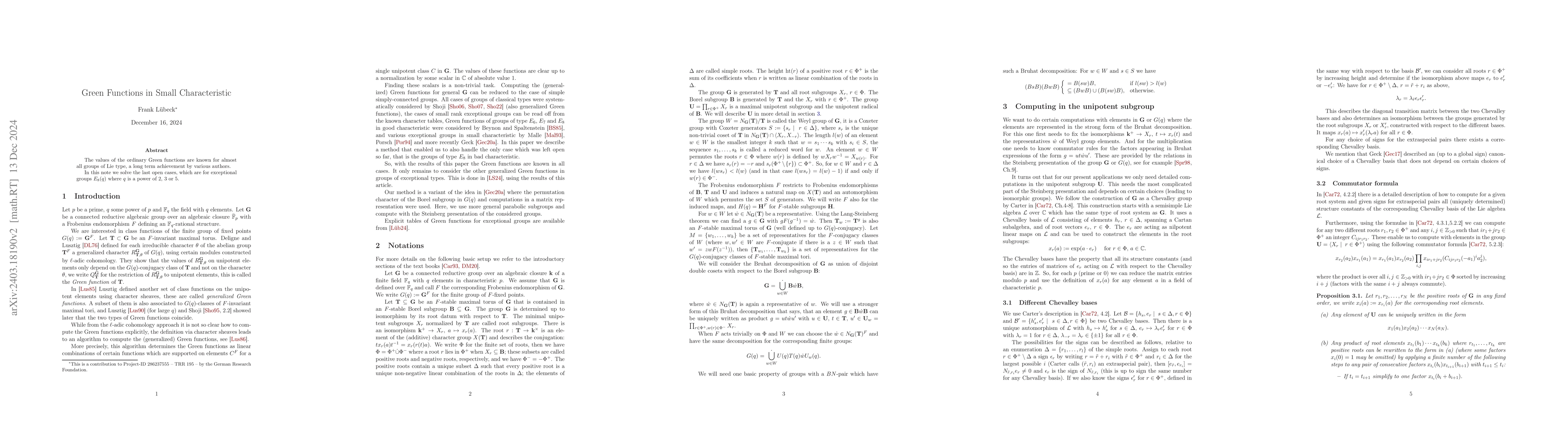 Thumbnail for Green Functions in Small Characteristic