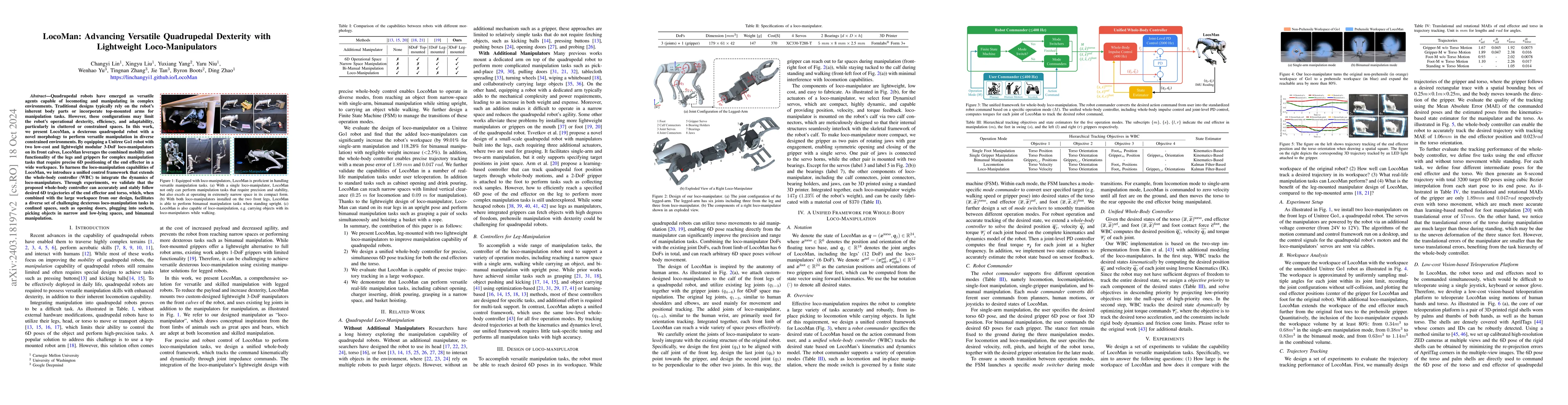 Thumbnail for LocoMan: Advancing Versatile Quadrupedal Dexterity with Lightweight
  Loco-Manipulators
