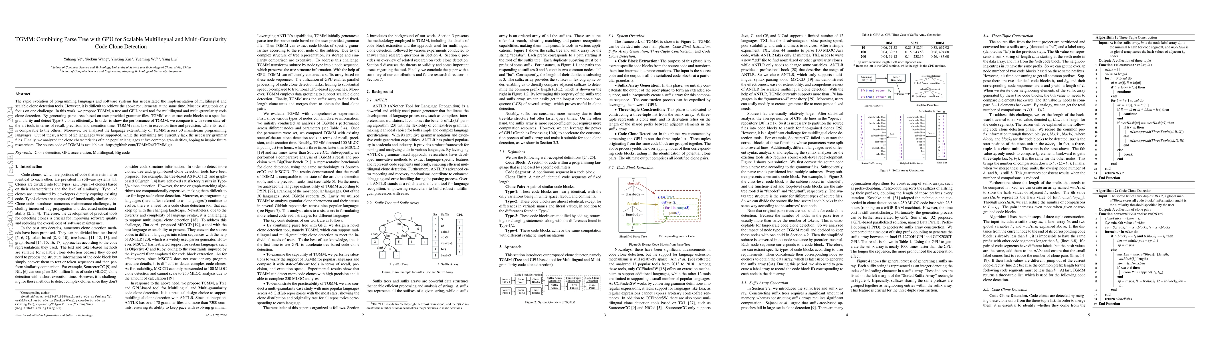 Thumbnail for TGMM: Combining Parse Tree with GPU for Scalable Multilingual and
  Multi-Granularity Code Clone Detection