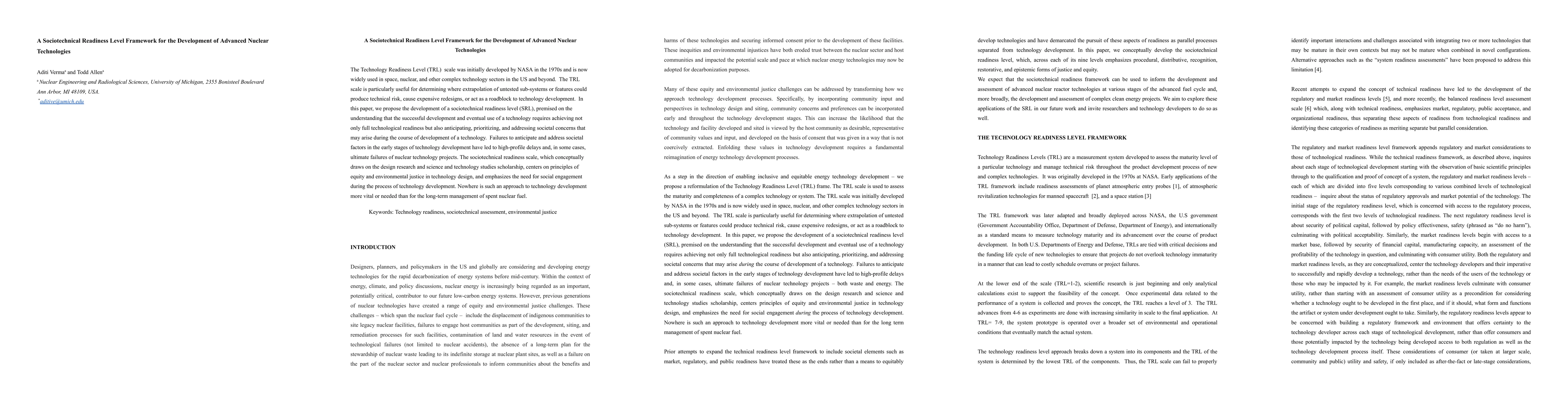 Thumbnail for A Sociotechnical Readiness Level Framework for the Development of
  Advanced Nuclear Technologies