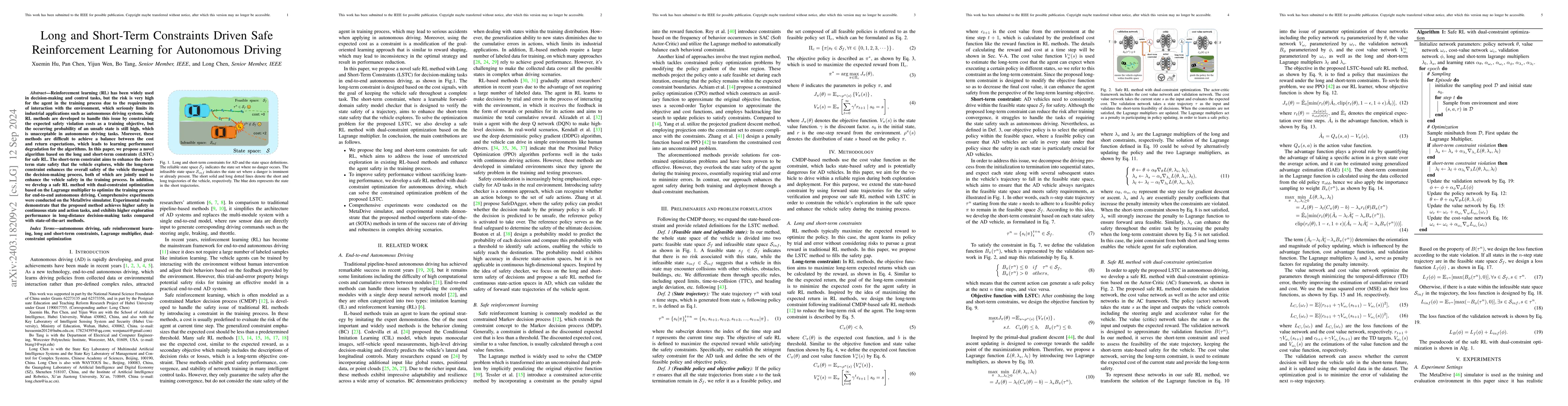 Thumbnail for Long and Short-Term Constraints Driven Safe Reinforcement Learning for
  Autonomous Driving