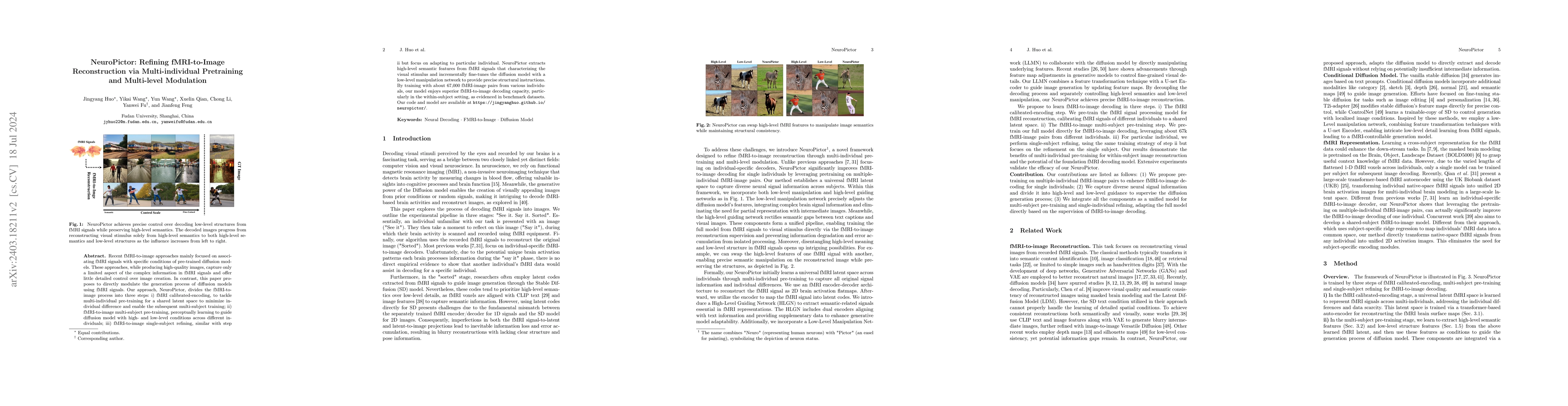 Thumbnail for NeuroPictor: Refining fMRI-to-Image Reconstruction via Multi-individual
  Pretraining and Multi-level Modulation