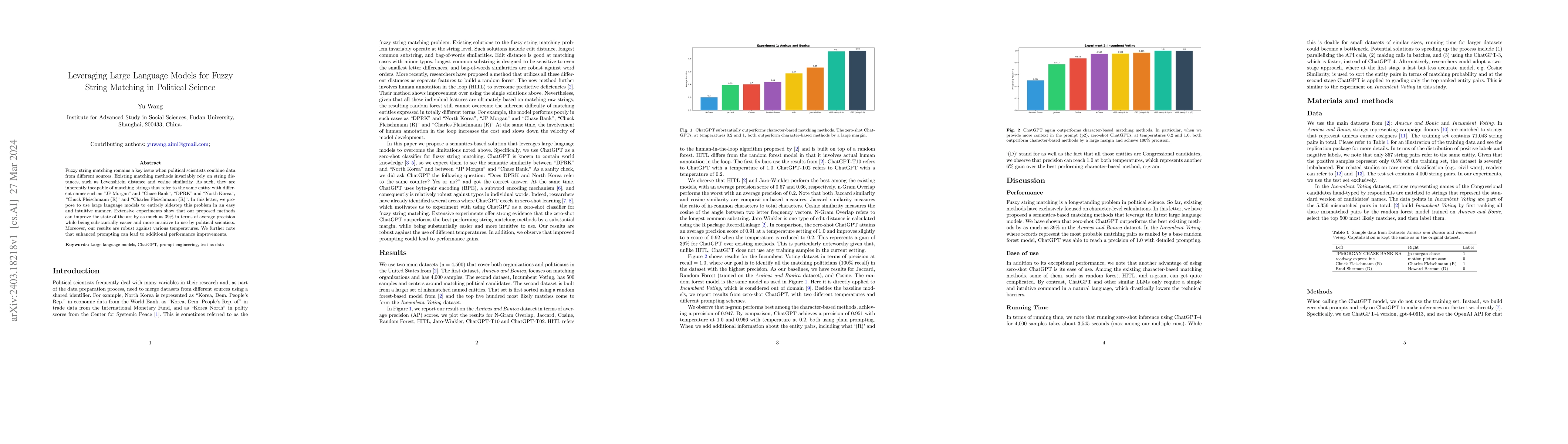 Thumbnail for Leveraging Large Language Models for Fuzzy String Matching in Political
  Science