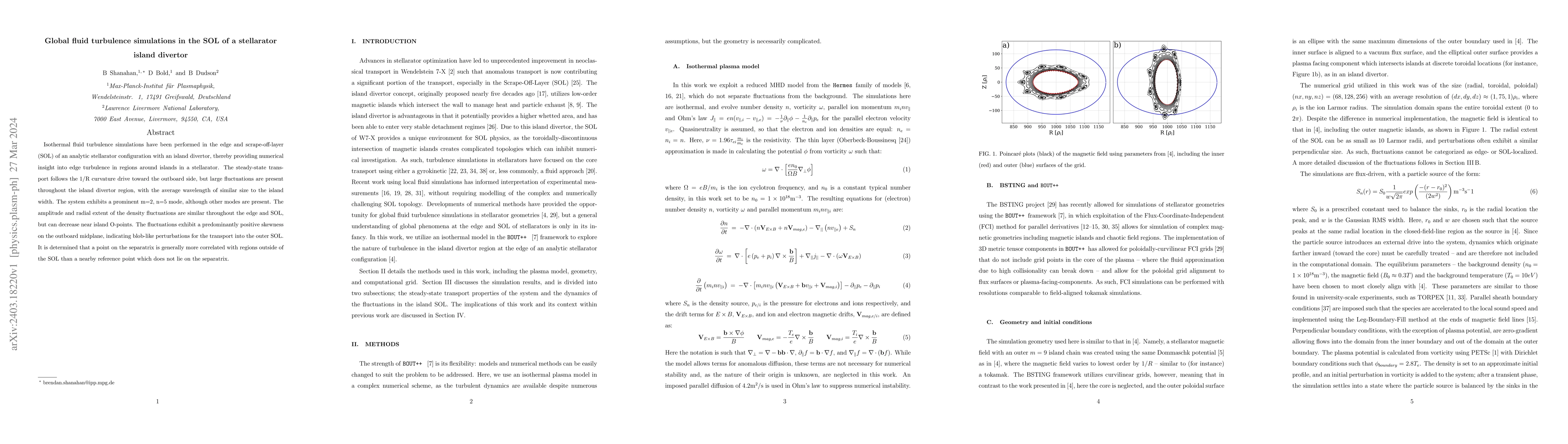 Thumbnail for Global fluid turbulence simulations in the SOL of a stellarator island
  divertor