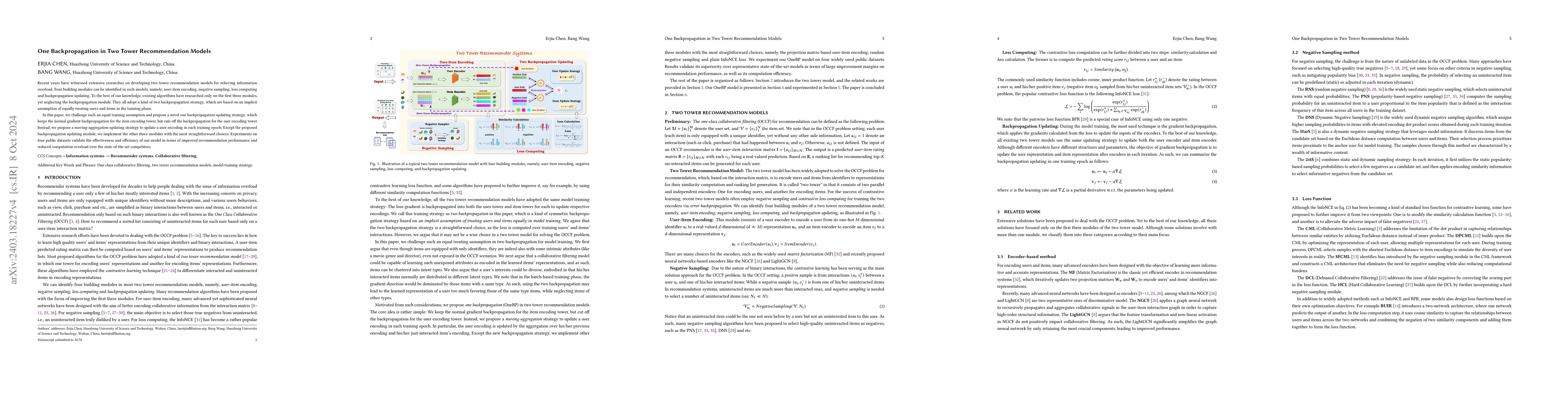 Thumbnail for One Backpropagation in Two Tower Recommendation Models