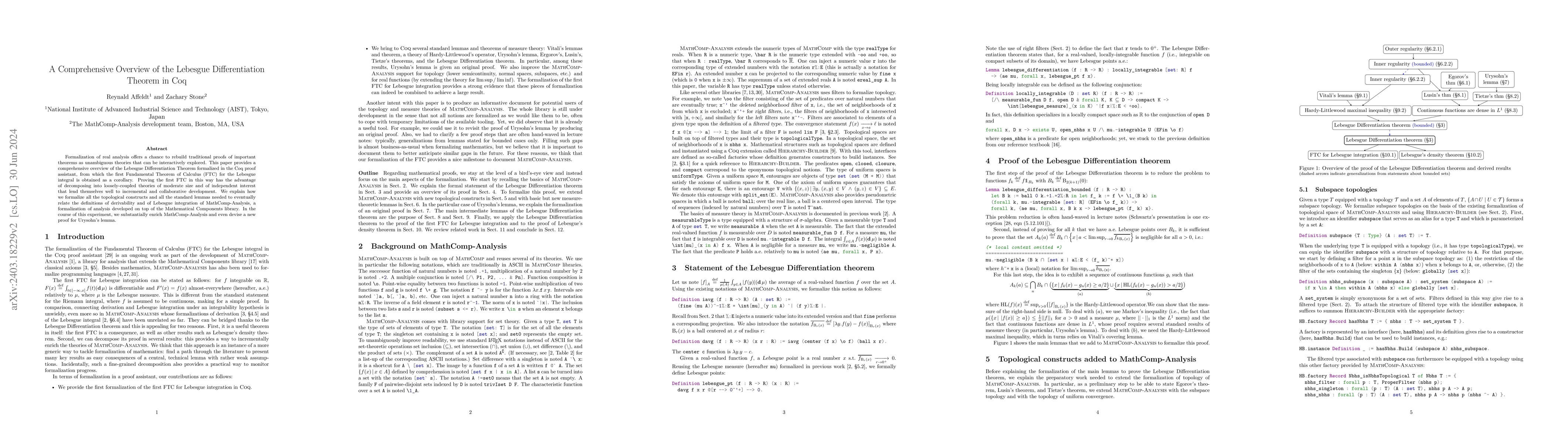 Thumbnail for A Comprehensive Overview of the Lebesgue Differentiation Theorem in Coq