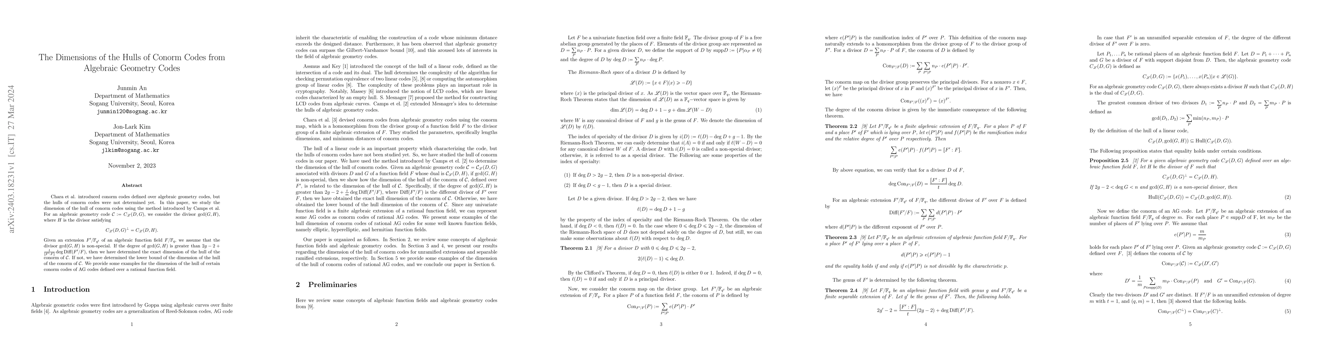 Thumbnail for The Dimensions of the Hulls of Conorm Codes from Algebraic Geometry
  Codes
