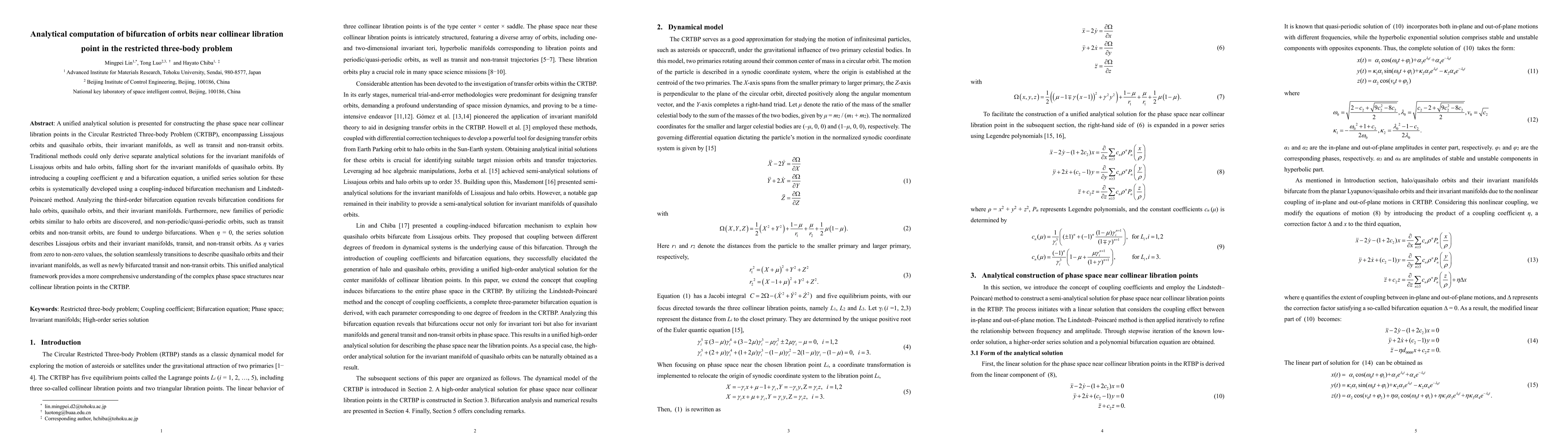 Thumbnail for Analytical computation of bifurcation of orbits near collinear libration
  point in the restricted three-body problem