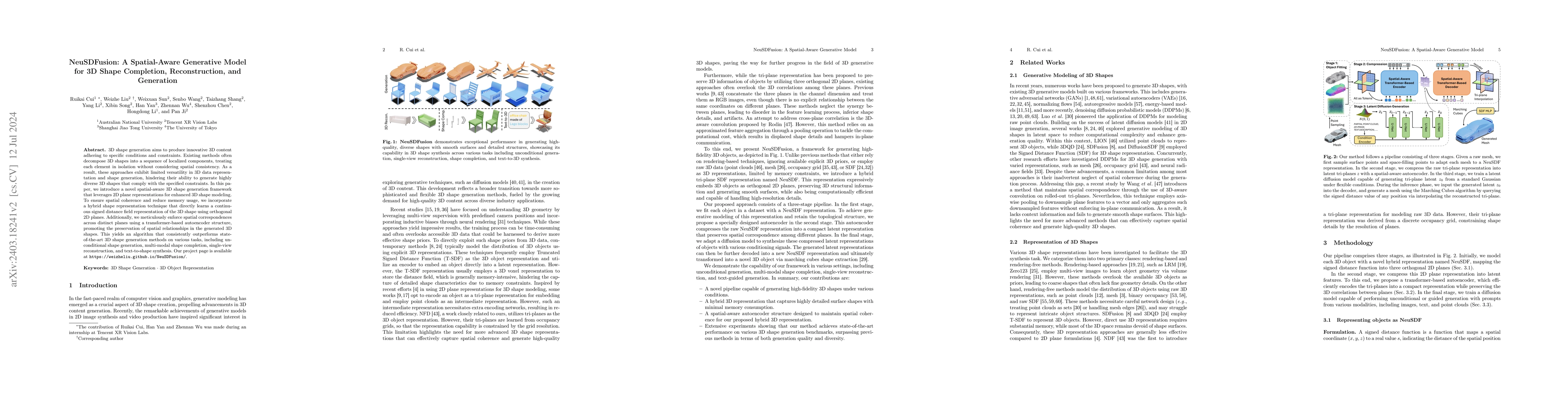 Thumbnail for NeuSDFusion: A Spatial-Aware Generative Model for 3D Shape Completion,
  Reconstruction, and Generation