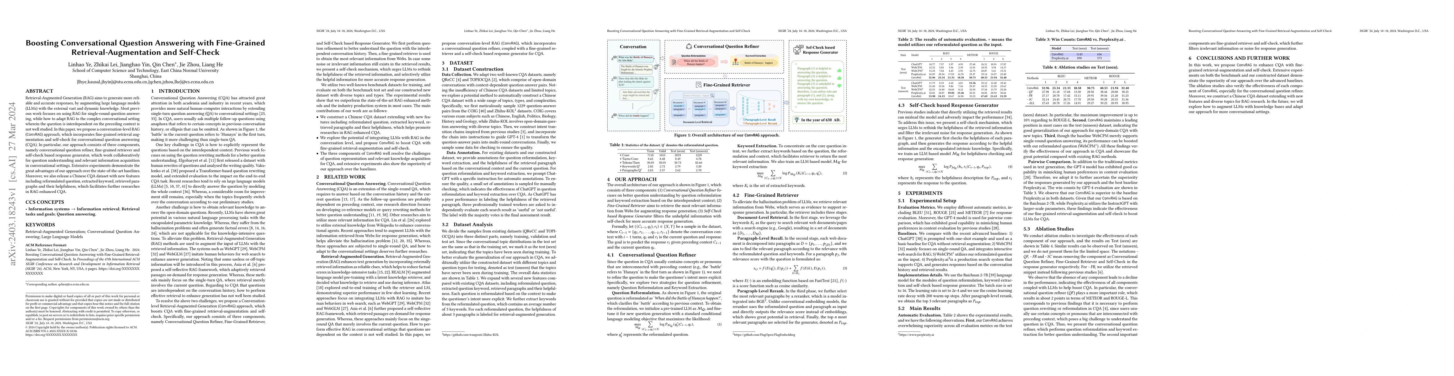 Thumbnail for Boosting Conversational Question Answering with Fine-Grained
  Retrieval-Augmentation and Self-Check