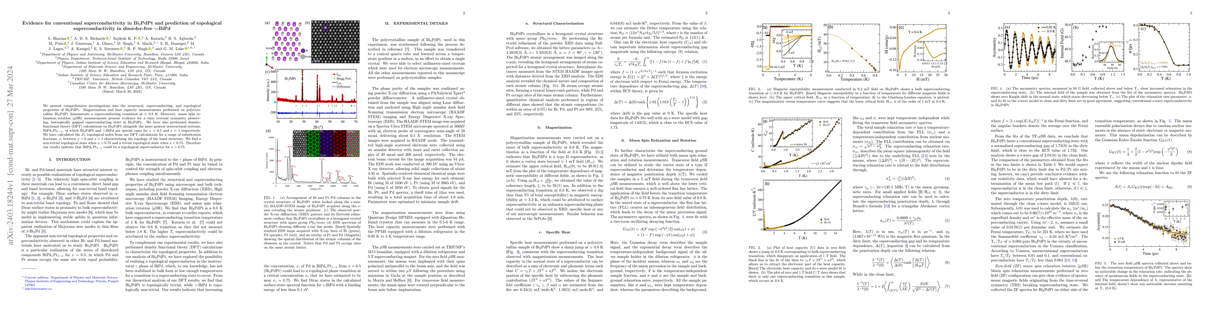 Thumbnail for Evidence for conventional superconductivity in Bi$_2$PdPt and prediction
  of topological superconductivity in disorder-free $\gamma$-BiPd