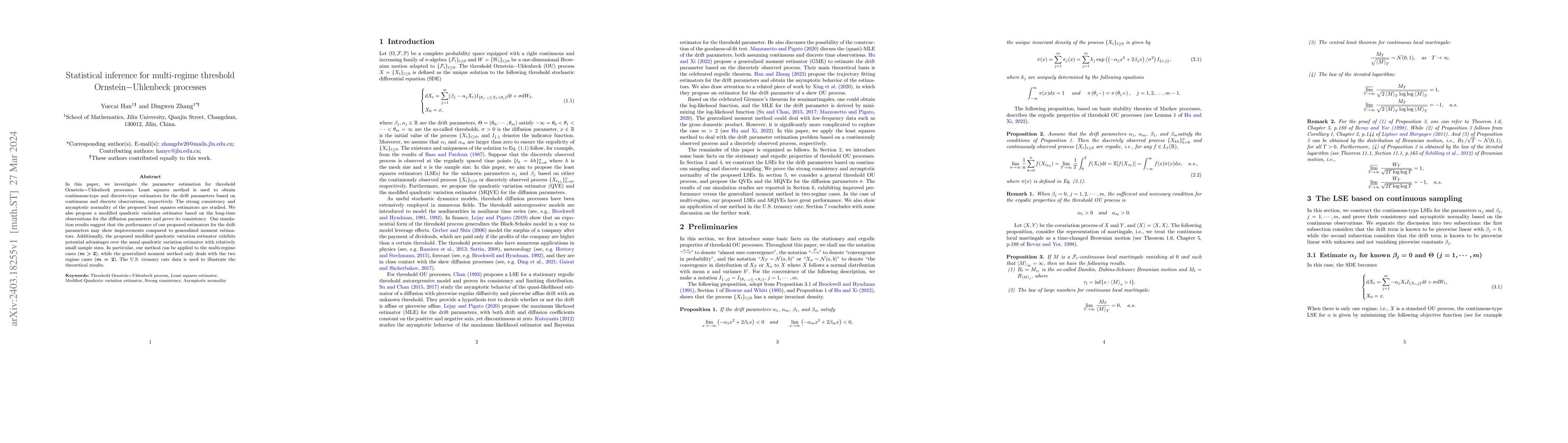 Thumbnail for Statistical inference for multi-regime threshold Ornstein-Uhlenbeck
  processes