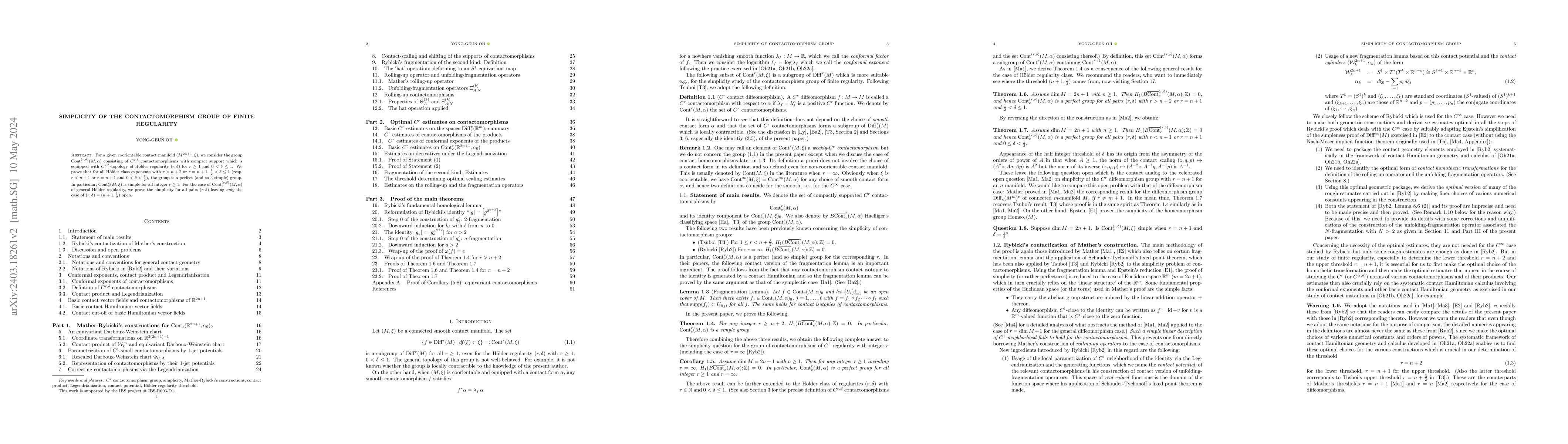 Thumbnail for Simplicity of the contactomorphism group of finite regularity