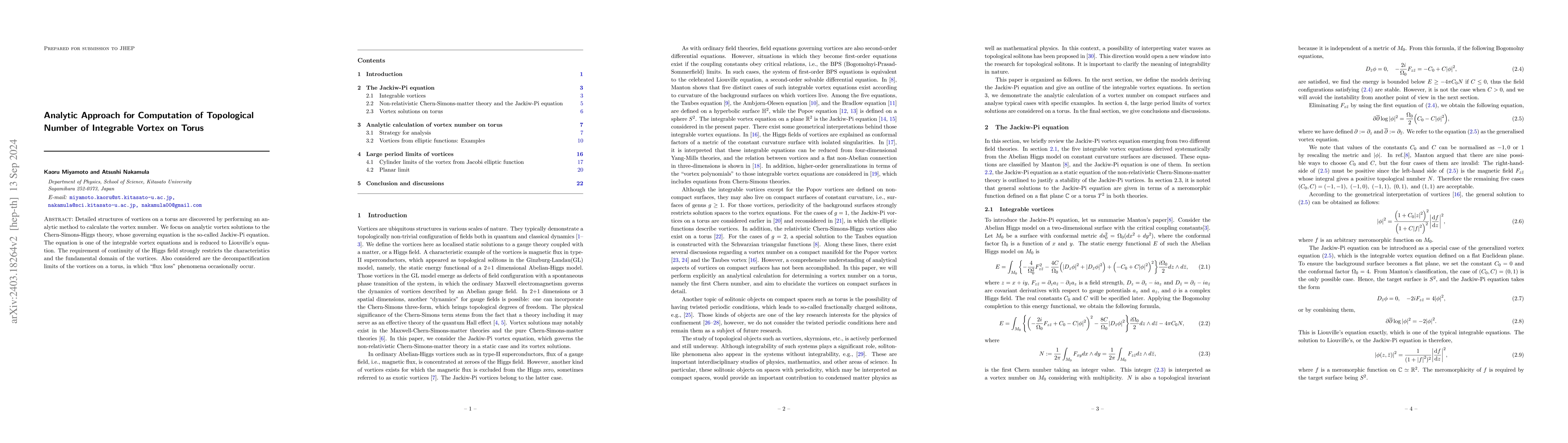 Thumbnail for Analytic Approach for Computation of Topological Number of Integrable
  Vortex on Torus