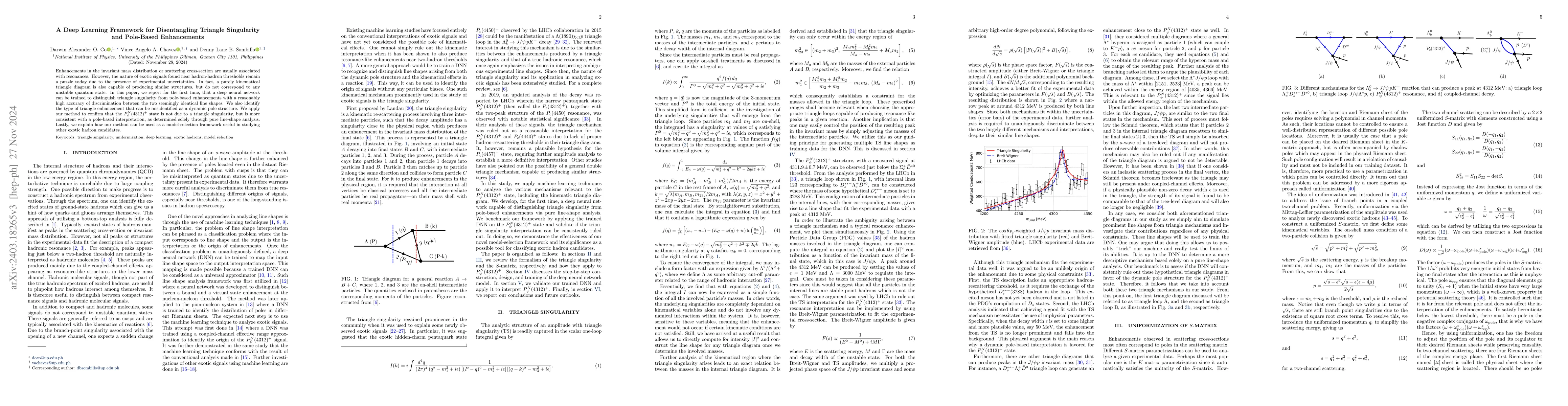 Thumbnail for A Deep Learning Framework for Disentangling Triangle Singularity and
  Pole-Based Enhancements