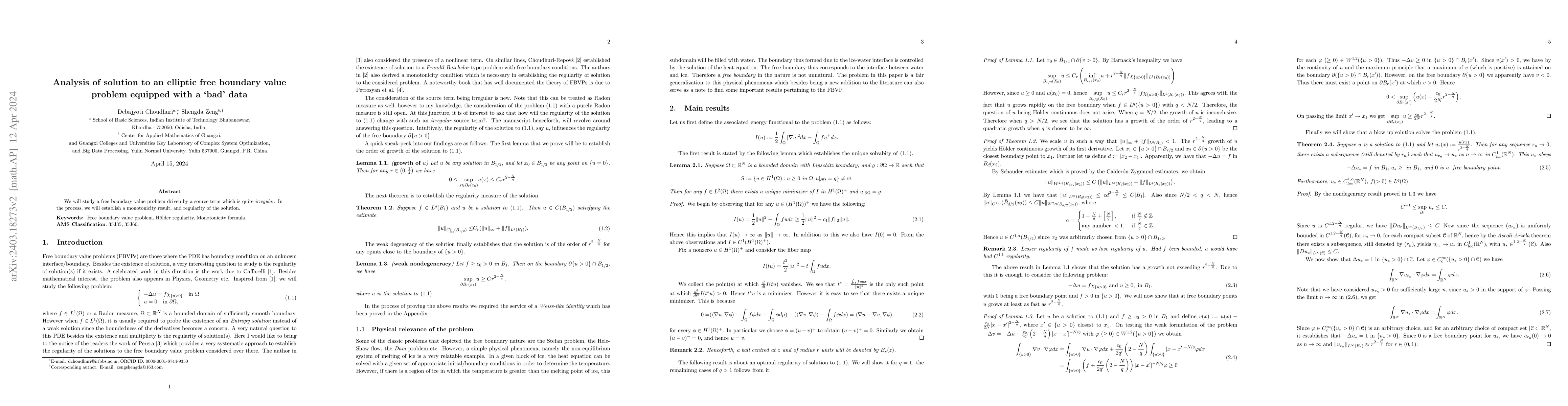 Thumbnail for Analysis of solution to an elliptic free boundary value problem equipped
  with a `bad' data