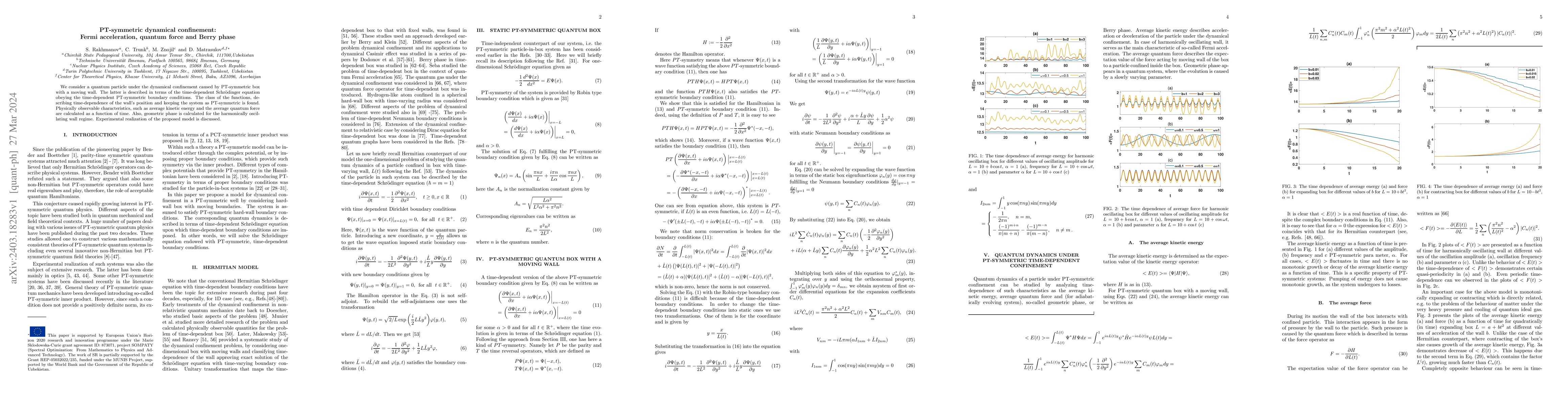 Thumbnail for PT-symmetric dynamical confinement: Fermi acceleration, quantum force
  and Berry phase
