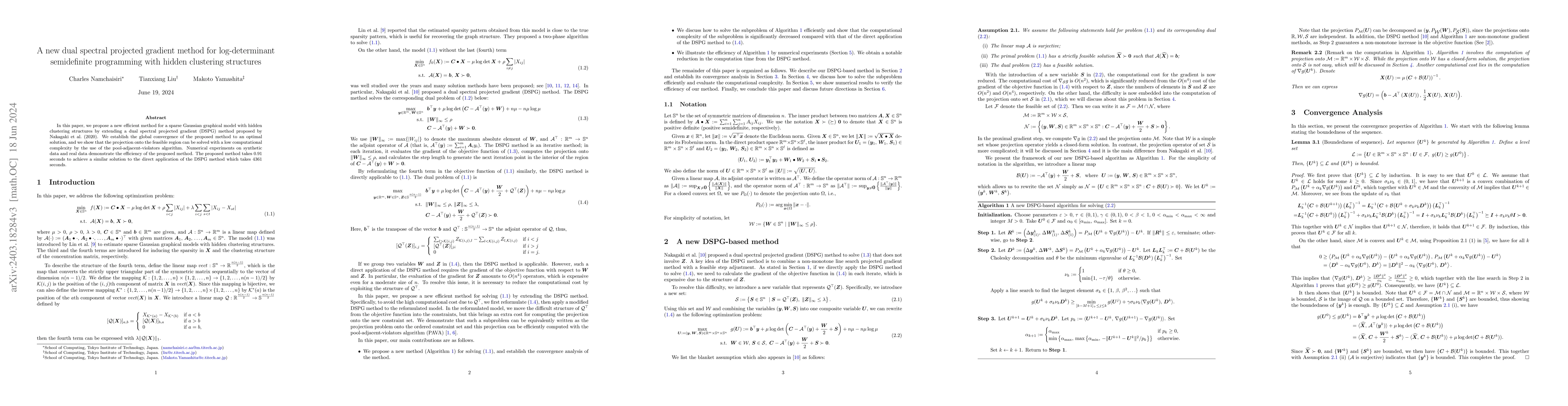 Thumbnail for A new dual spectral projected gradient method for log-determinant
  semidefinite programming with hidden clustering structures