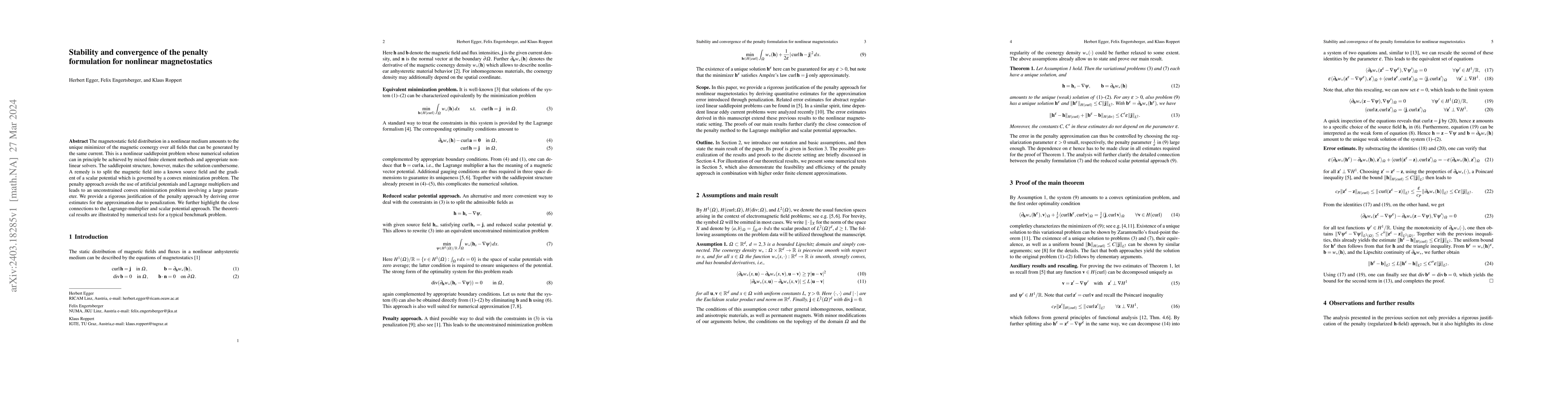 Thumbnail for Stability and convergence of the penalty formulation for nonlinear
  magnetostatics