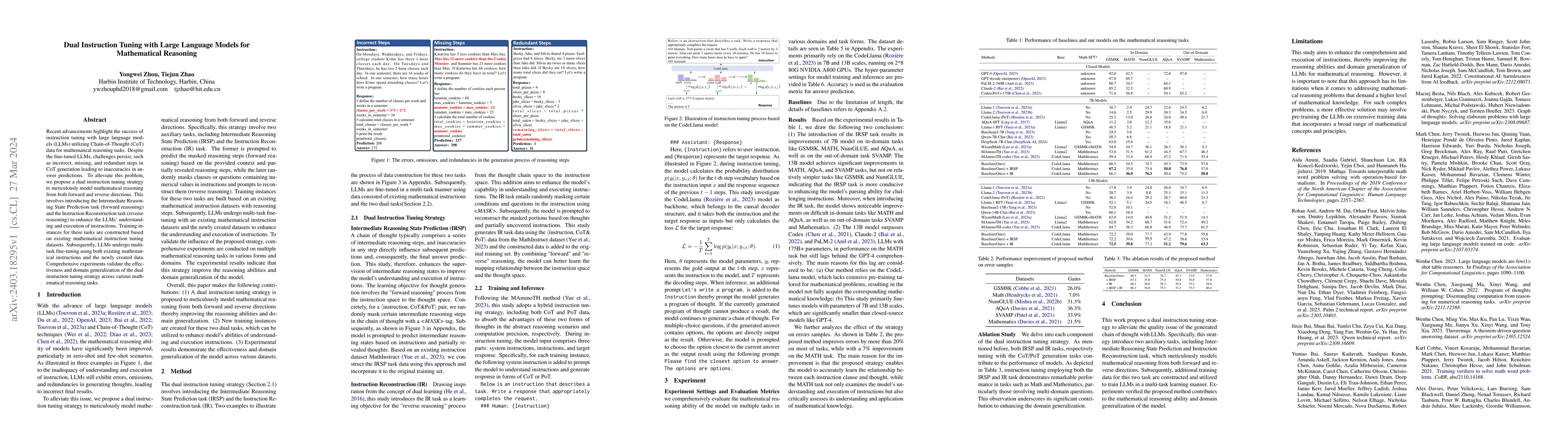 Thumbnail for Dual Instruction Tuning with Large Language Models for Mathematical
  Reasoning
