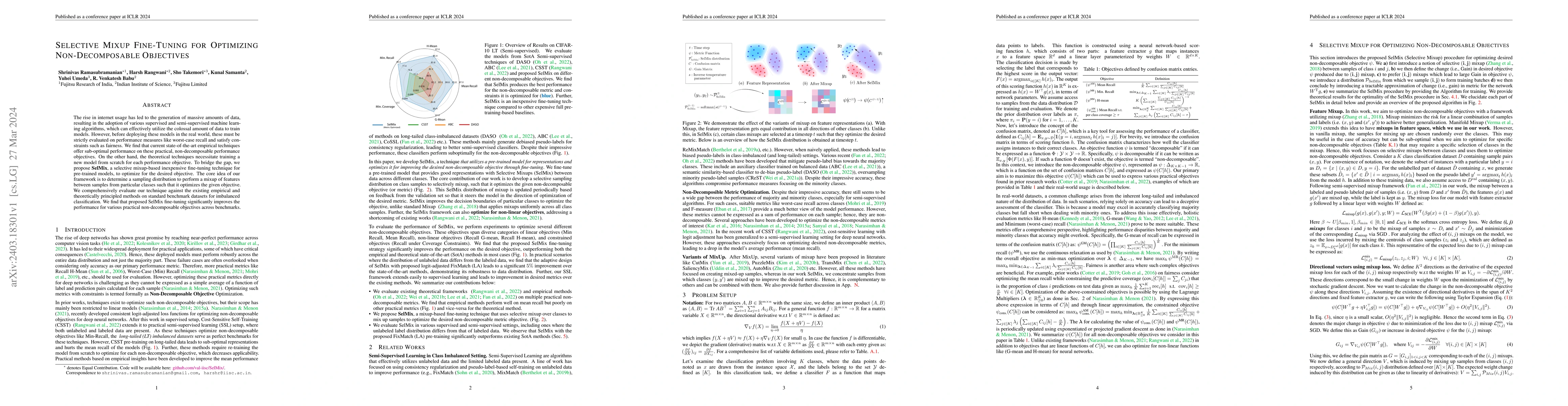 Thumbnail for Selective Mixup Fine-Tuning for Optimizing Non-Decomposable Objectives