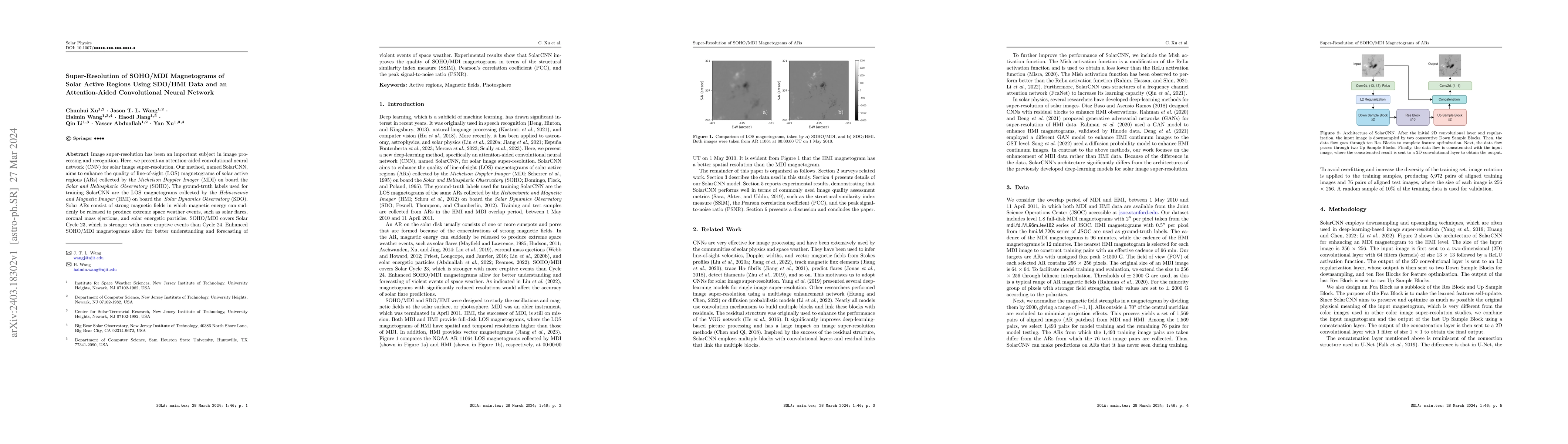 Thumbnail for Super-Resolution of SOHO/MDI Magnetograms of Solar Active Regions Using
  SDO/HMI Data and an Attention-Aided Convolutional Neural Network