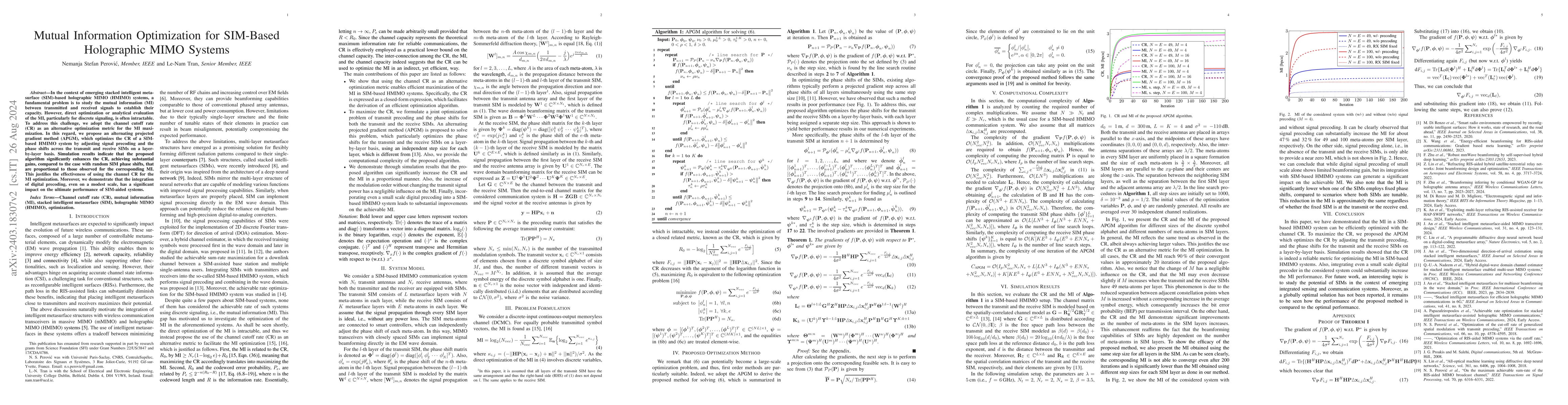 Thumbnail for Mutual Information Optimization for SIM-Based Holographic MIMO Systems