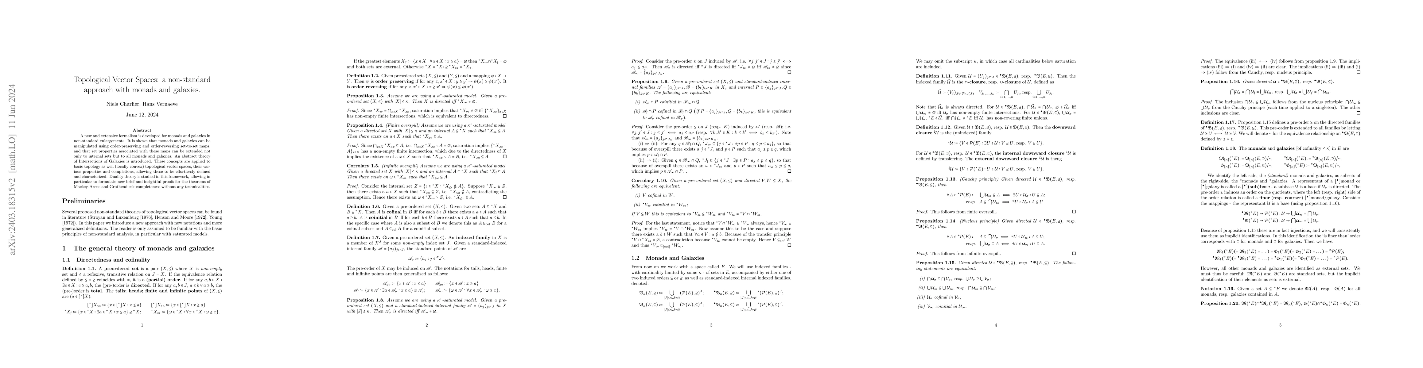 Thumbnail for Topological Vector Spaces: a non-standard approach with monads and
  galaxies