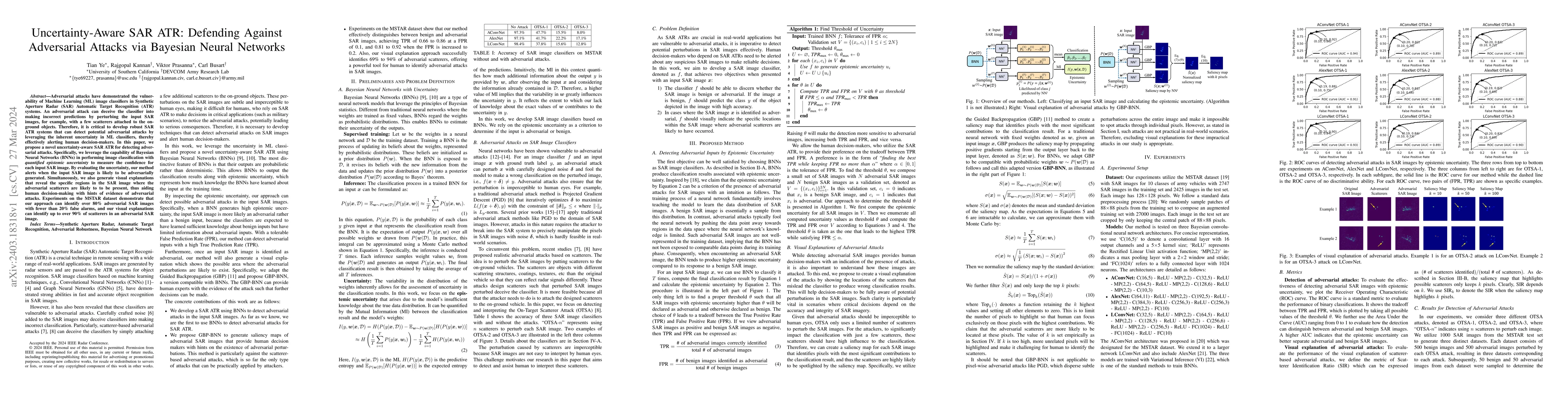 Thumbnail for Uncertainty-Aware SAR ATR: Defending Against Adversarial Attacks via
  Bayesian Neural Networks