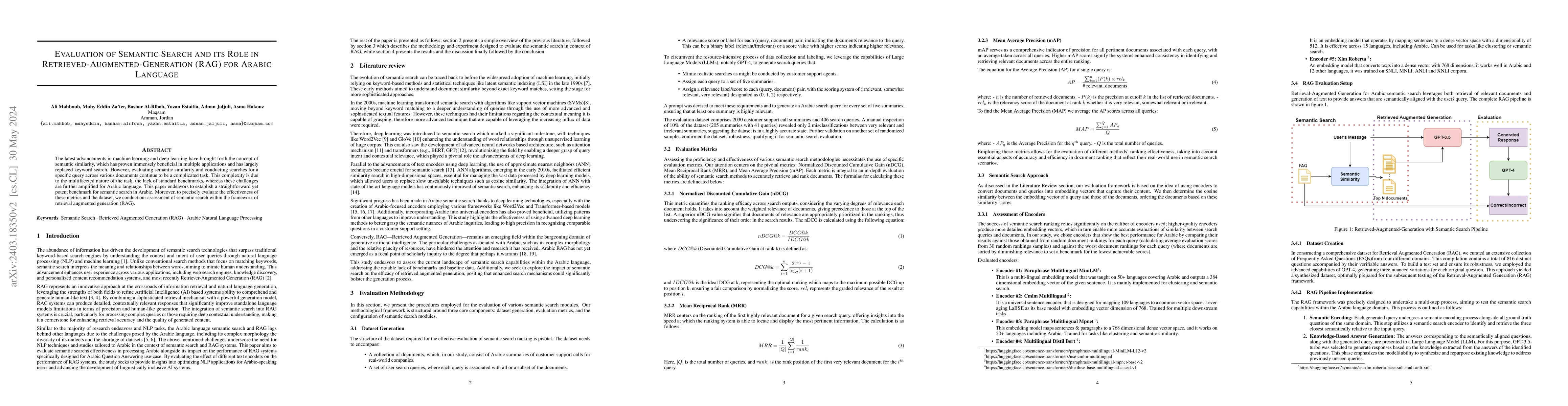 Thumbnail for Evaluation of Semantic Search and its Role in
  Retrieved-Augmented-Generation (RAG) for Arabic Language