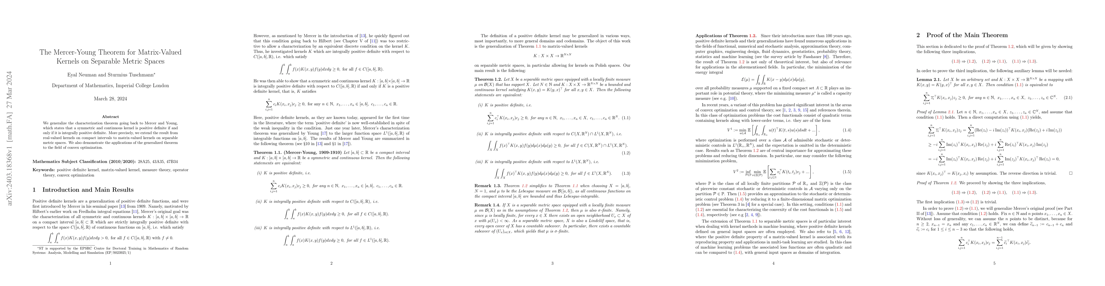 Thumbnail for The Mercer-Young Theorem for Matrix-Valued Kernels on Separable Metric
  Spaces