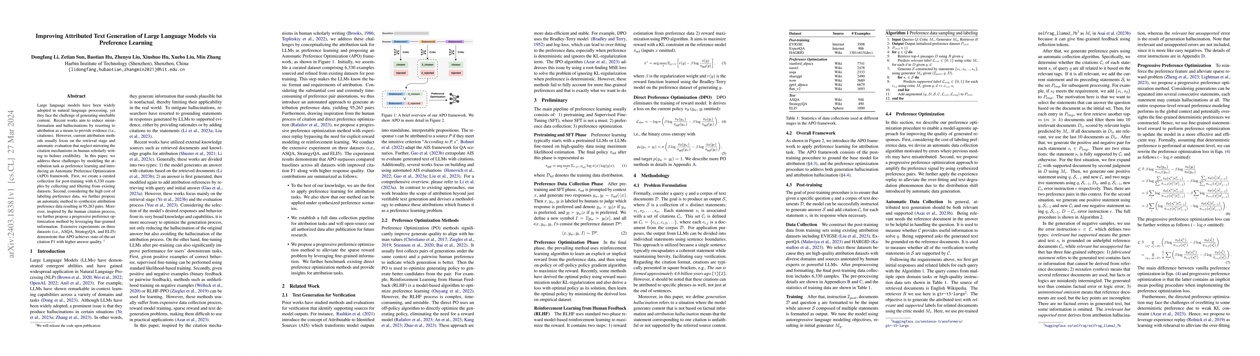 Thumbnail for Improving Attributed Text Generation of Large Language Models via
  Preference Learning