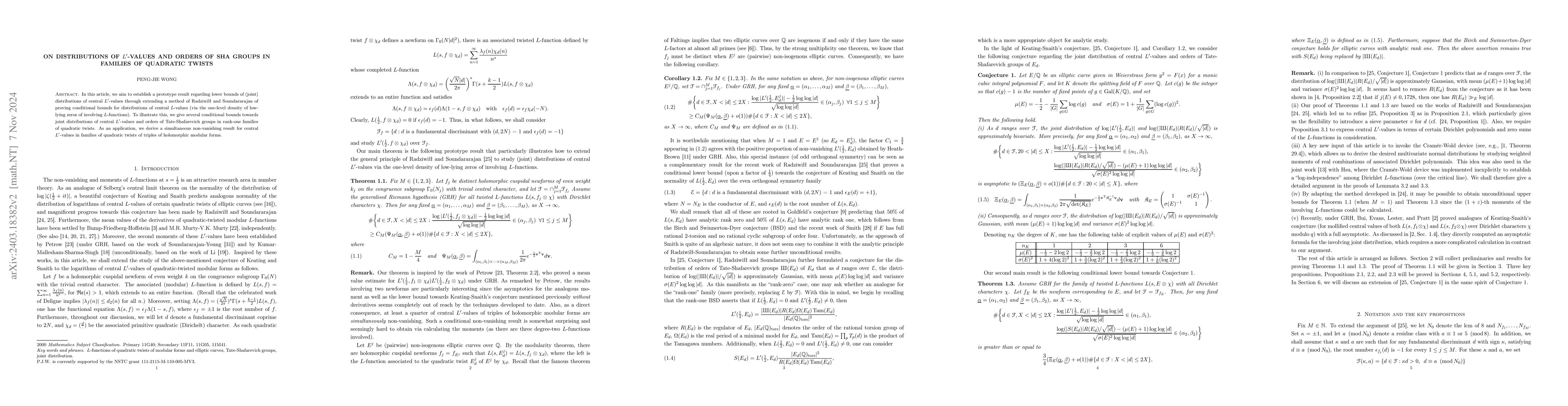 Thumbnail for Joint distribution of $L$-values and orders of Sha groups of quadratic
  twists of elliptic curves