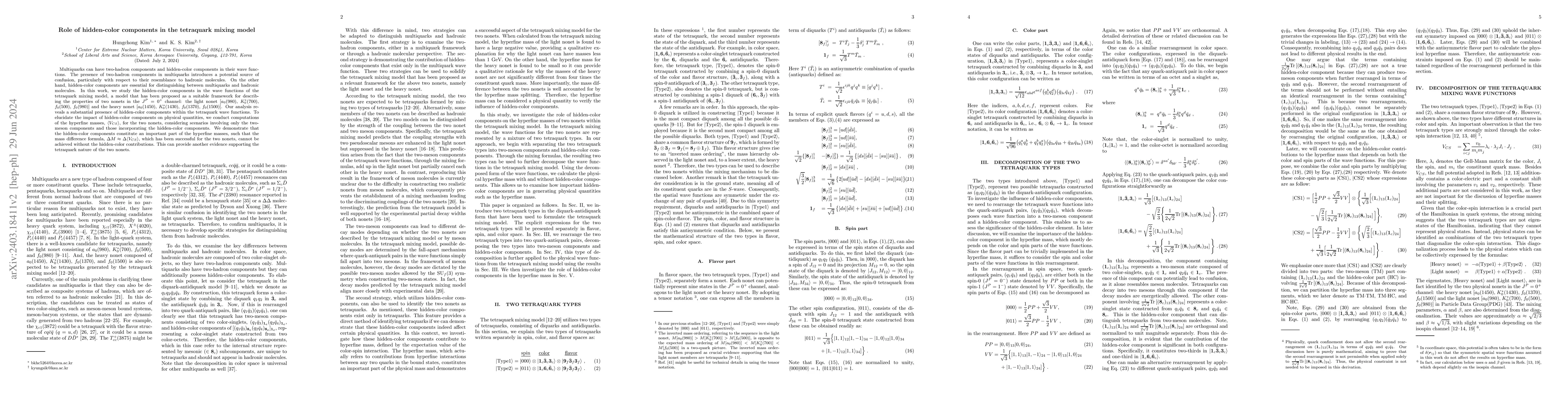 Thumbnail for Role of hidden-color components in the tetraquark mixing model