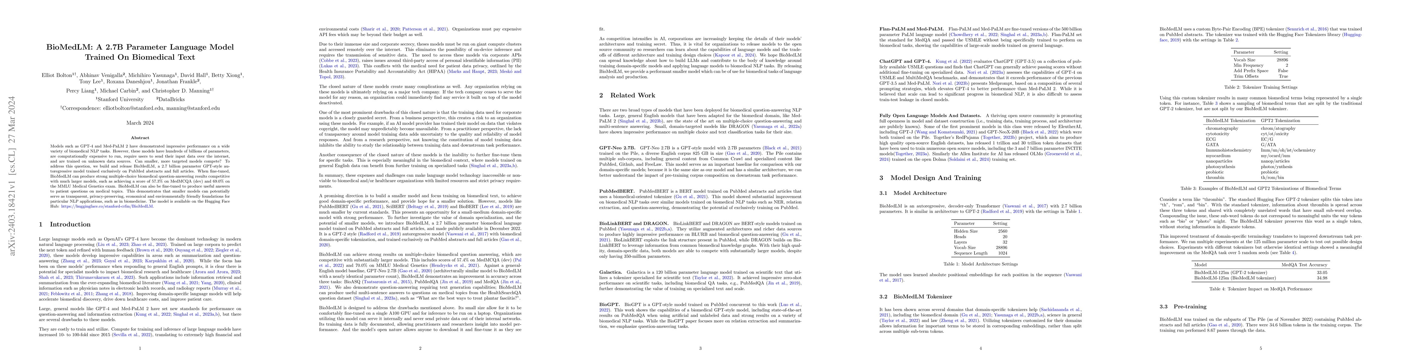 Thumbnail for BioMedLM: A 2.7B Parameter Language Model Trained On Biomedical Text