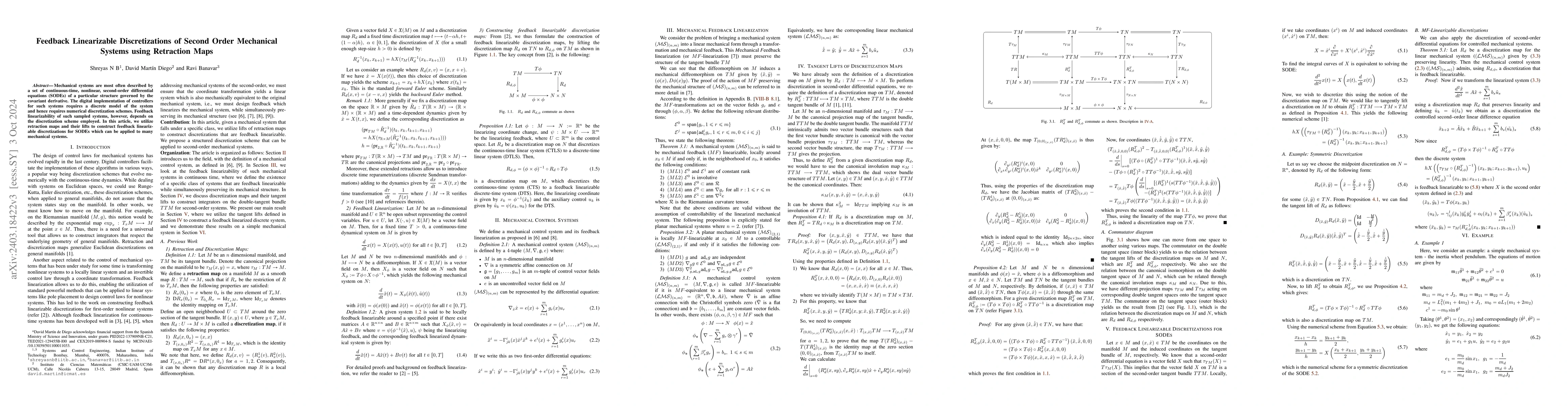 Thumbnail for Feedback Linearizable Discretizations of Second Order Mechanical Systems
  using Retraction Maps