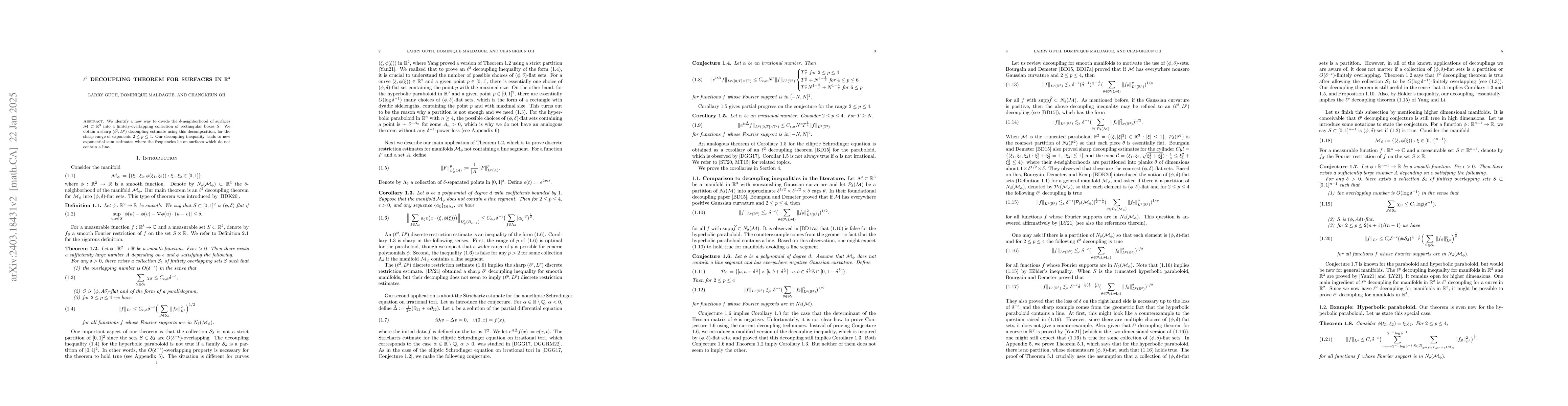 Thumbnail for $l^2$ decoupling theorem for surfaces in $\mathbb{R}^3$
