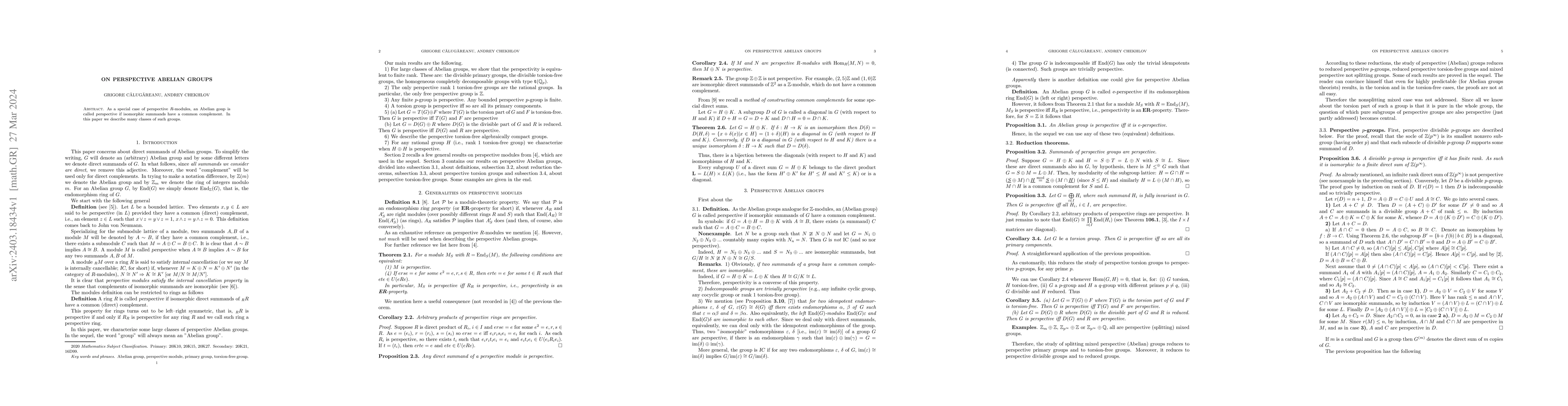 Thumbnail for On perspective Abelian groups