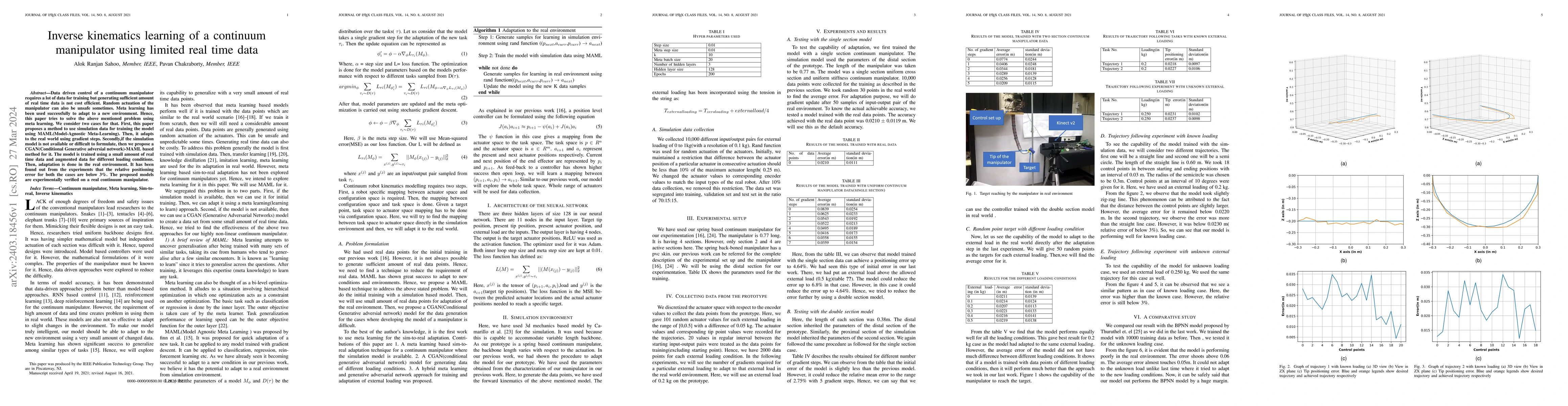Thumbnail for Inverse kinematics learning of a continuum manipulator using limited
  real time data