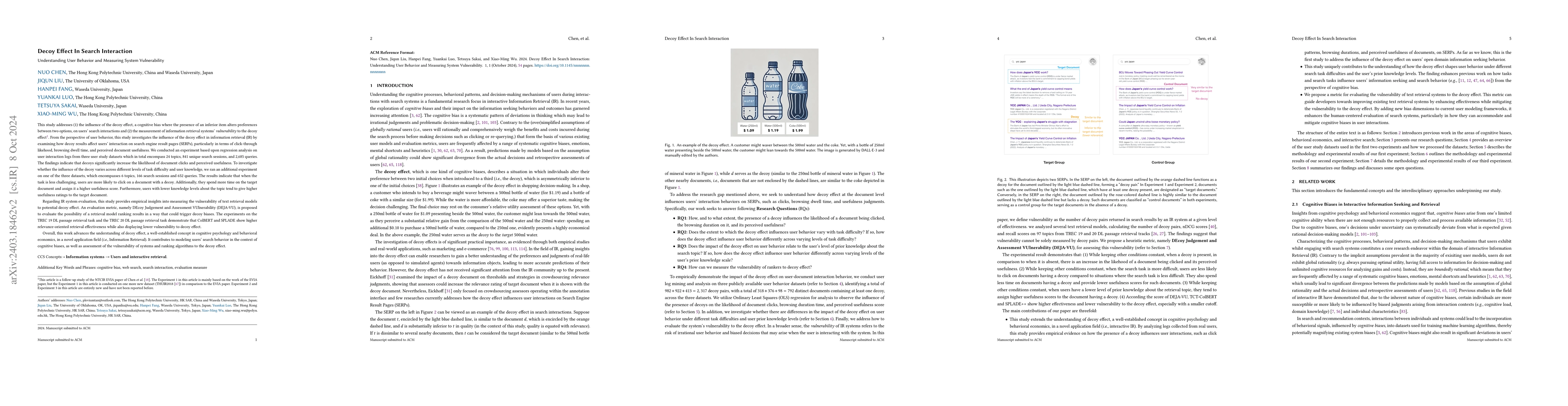 Thumbnail for Decoy Effect In Search Interaction: Understanding User Behavior and
  Measuring System Vulnerability