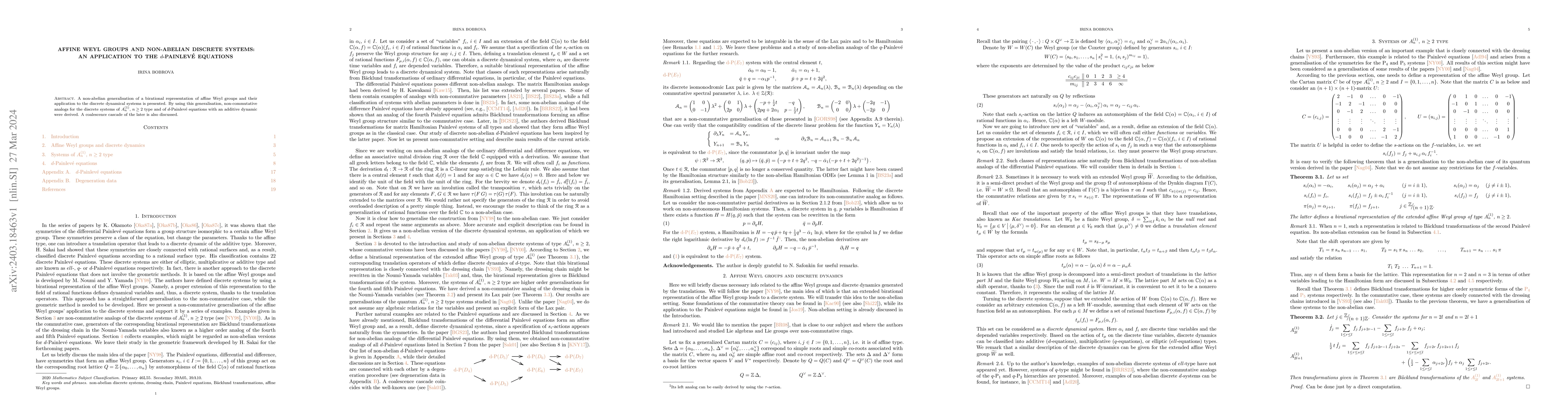 Thumbnail for Affine Weyl groups and non-Abelian discrete systems: an application to
  the $d$-Painlev\'e equations