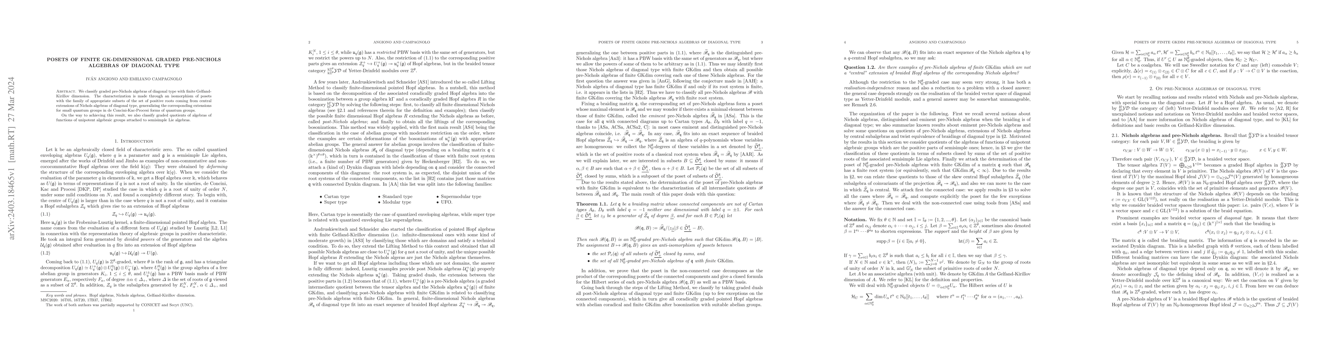 Thumbnail for Posets of finite GK-dimensional graded pre-Nichols algebras of diagonal
  type