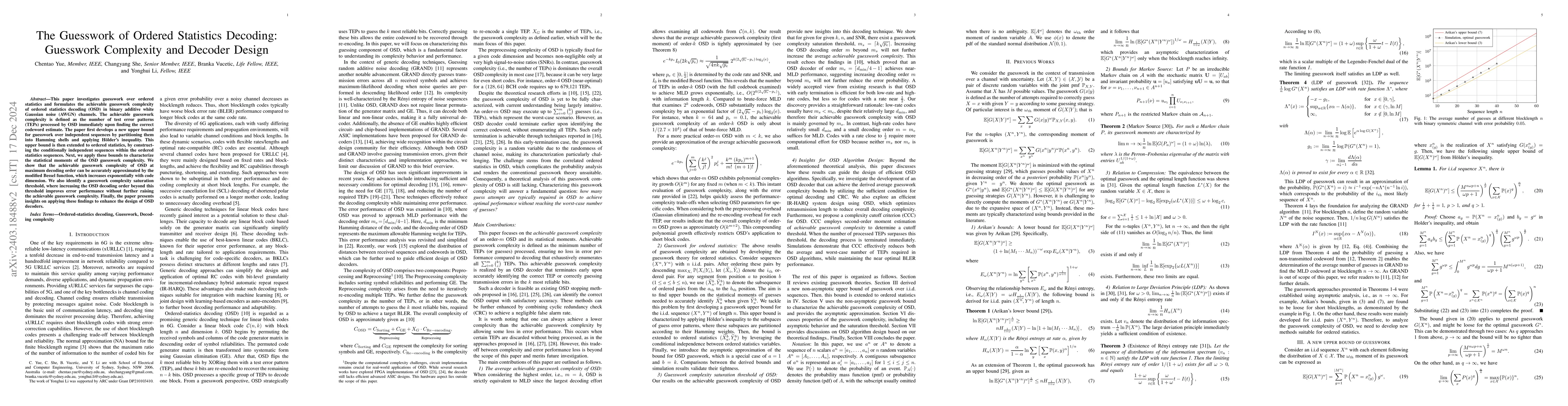 Thumbnail for The Guesswork of Ordered Statistics Decoding: Complexity and Practical
  Design