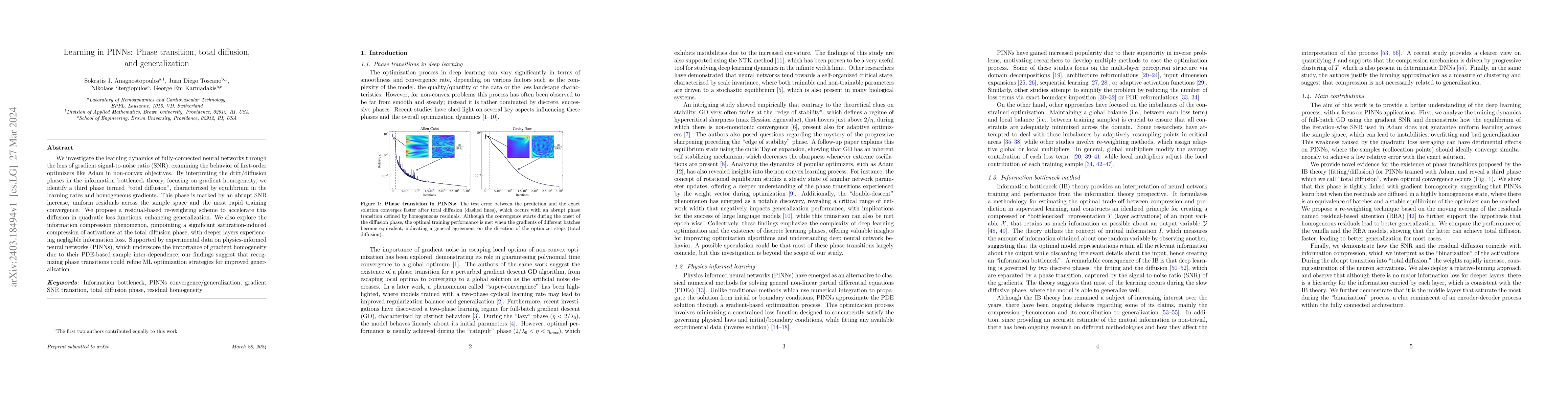 Thumbnail for Learning in PINNs: Phase transition, total diffusion, and generalization
