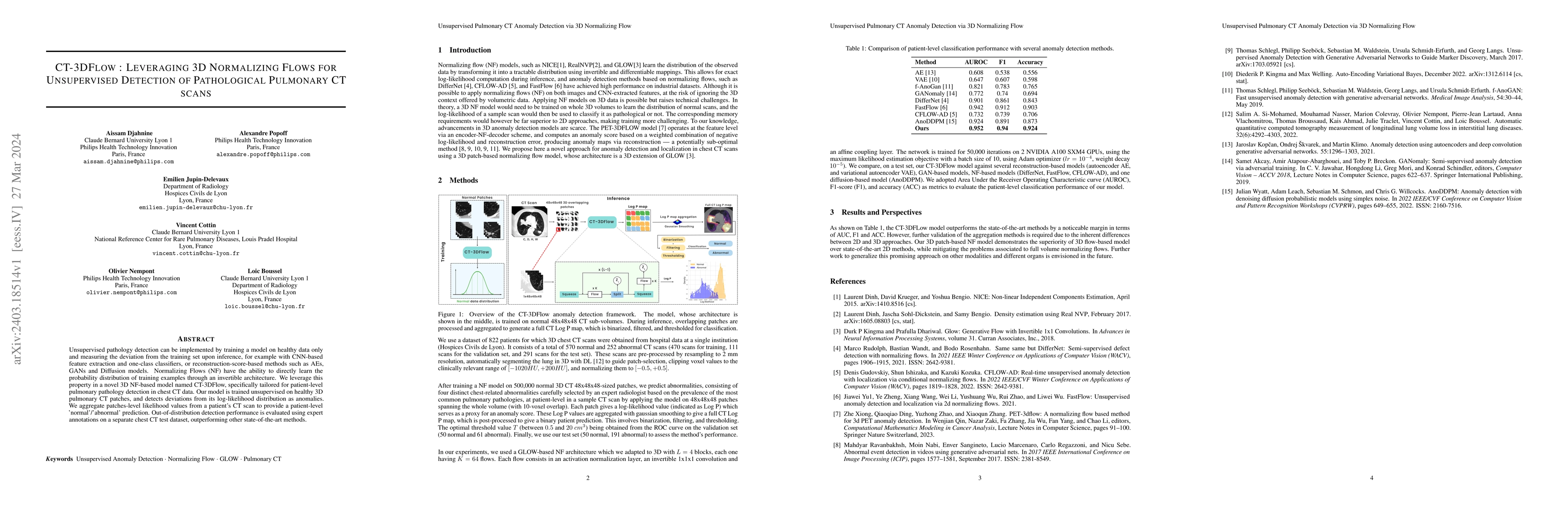 Thumbnail for CT-3DFlow : Leveraging 3D Normalizing Flows for Unsupervised Detection
  of Pathological Pulmonary CT scans