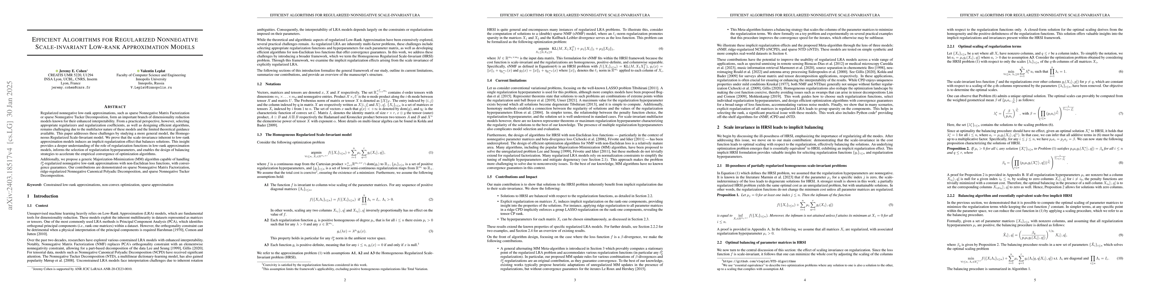 Thumbnail for Efficient Algorithms for Regularized Nonnegative Scale-invariant
  Low-rank Approximation Models