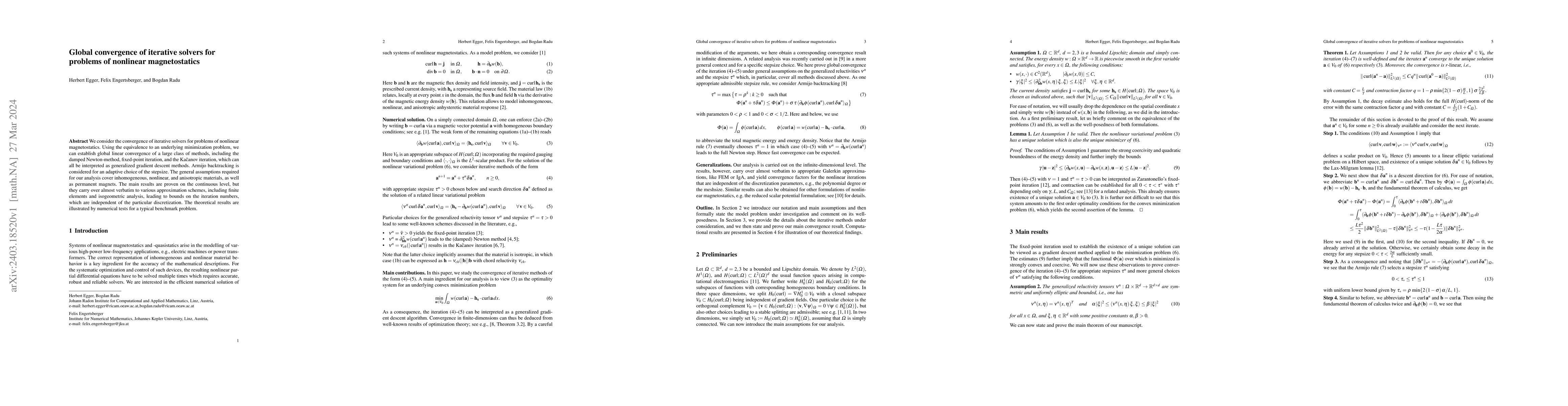 Thumbnail for Global convergence of iterative solvers for problems of nonlinear
  magnetostatics