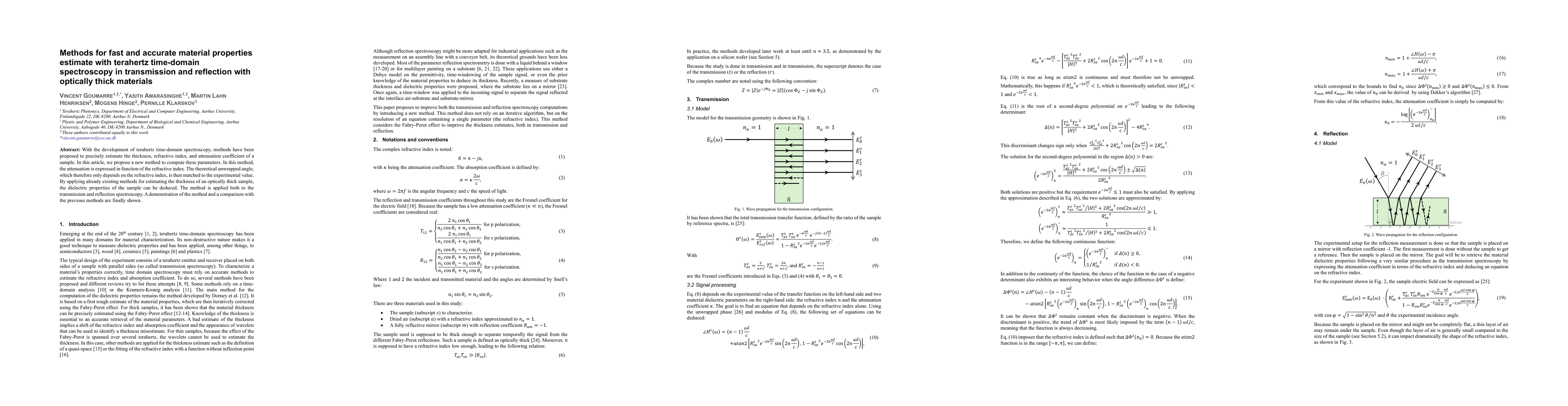 Thumbnail for Methods for fast and accurate material properties estimate with
  terahertz time-domain spectroscopy in transmission and reflection with
  optically thick materials