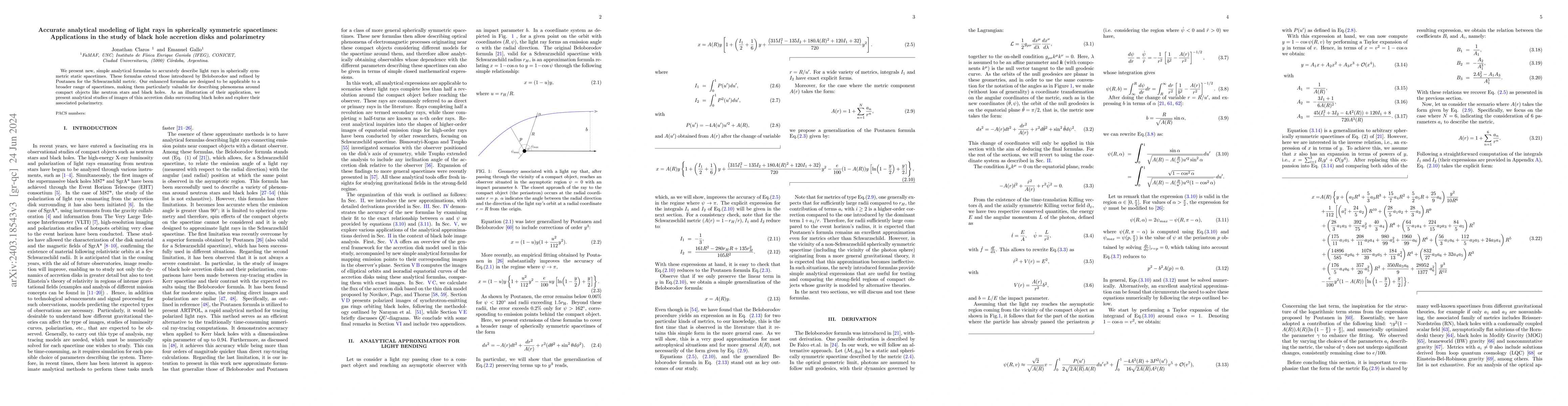 Thumbnail for Accurate analytical modeling of light rays in spherically symmetric
  spacetimes: Applications in the study of black hole accretion disks and
  polarimetry
