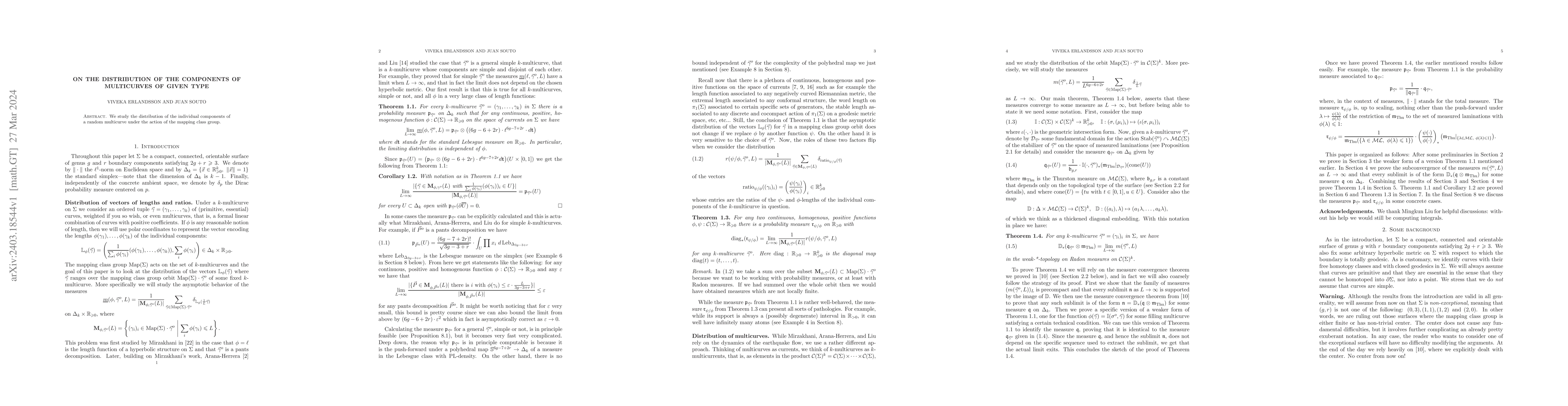 Thumbnail for On the distribution of the components of multicurves of given type